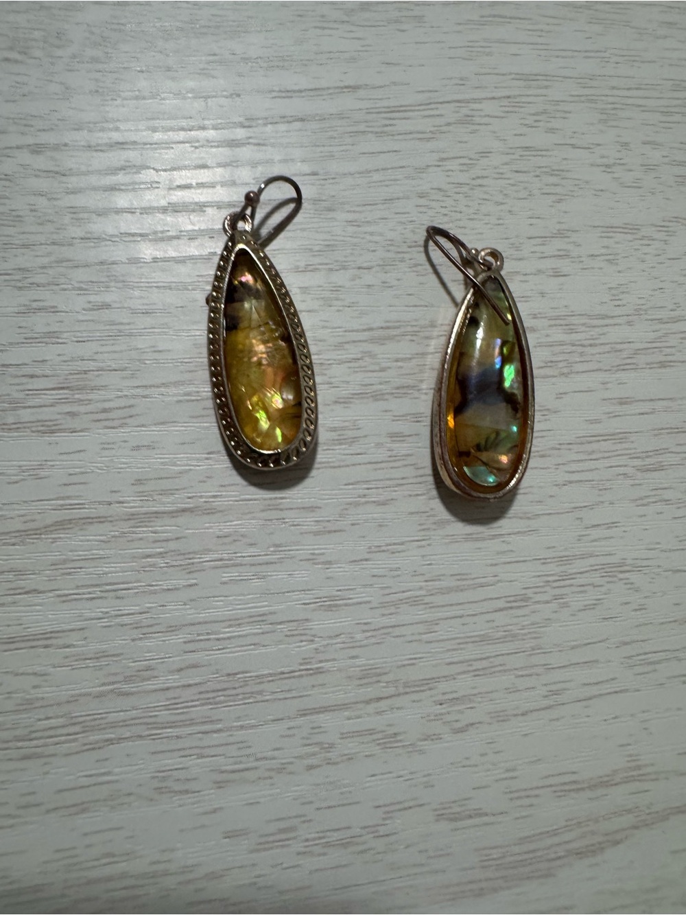 Abalone Teardrop Dangle Earrings - Iridescent Green Gold